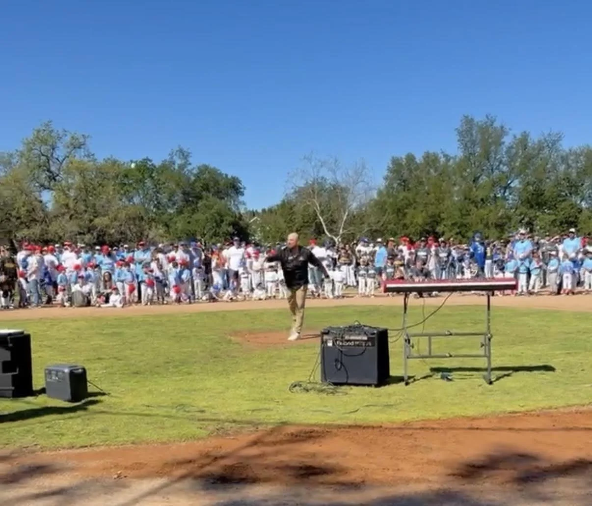 Throwing out the first pitch for Agoura Pony Baseball