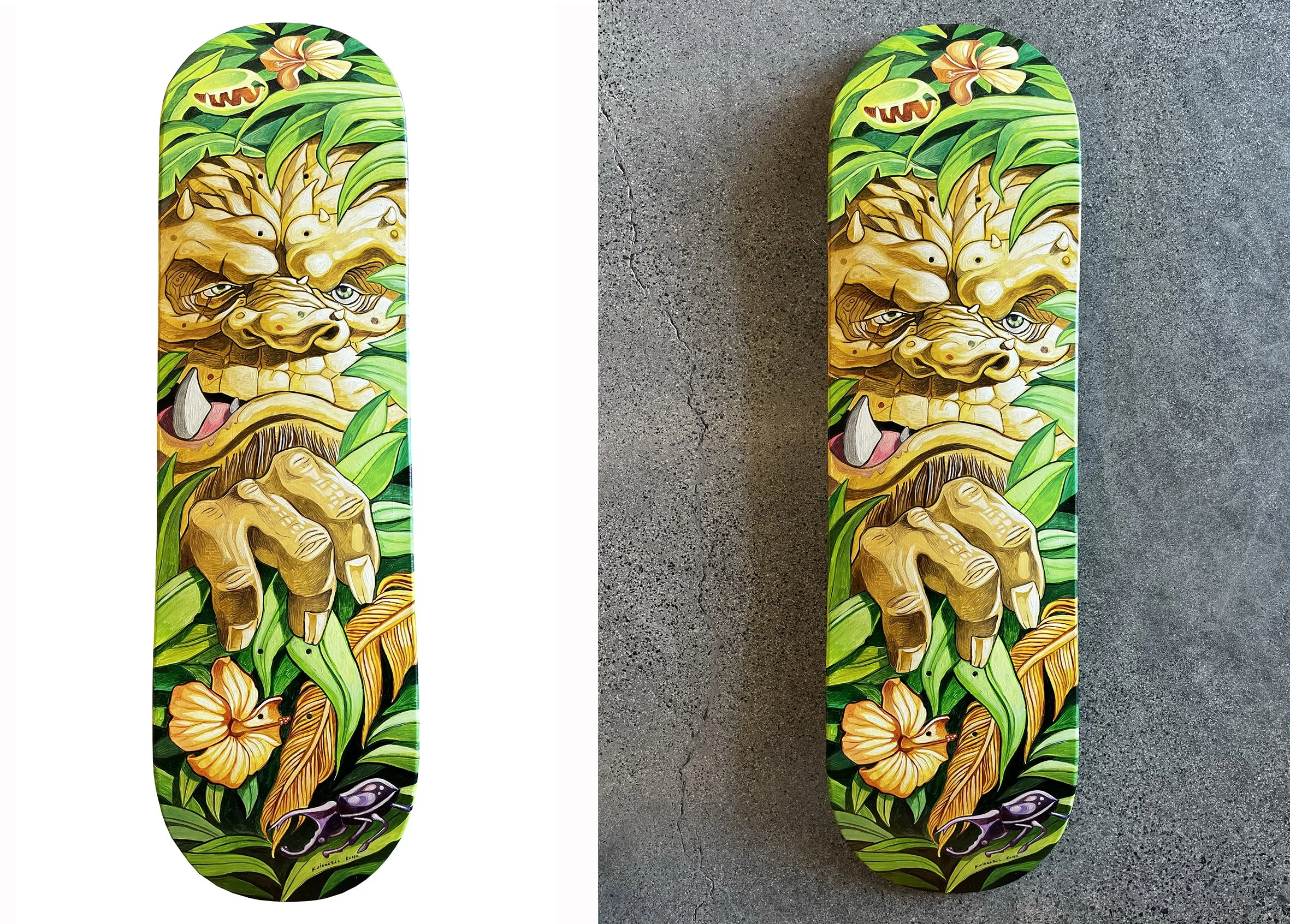 MonstaSkate 1, 32 x 9 inche - 82 x 23 cm , Oil on Skate, 2025