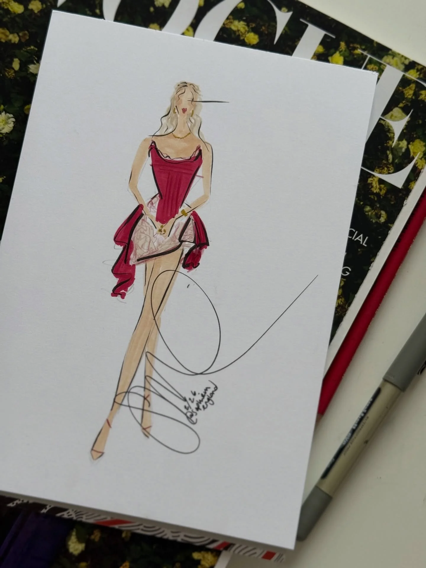 My live style, illustrating @tashaghouri from the Wuthering Heights premiere &hearts;️ 

Who&rsquo;s already seen it?!

#liveillustration #liveart #eventillustrator #eventillustration #fashionillustration