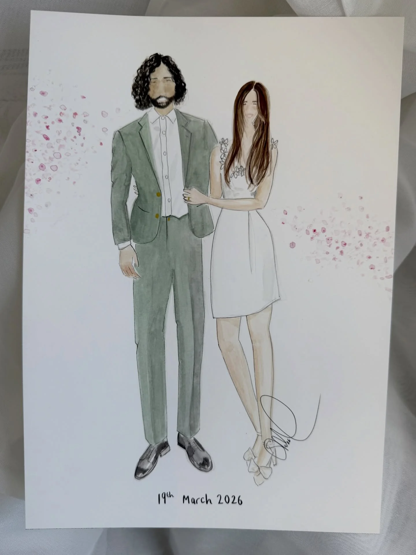 I&rsquo;ve been lucky enough recently to have had a few watercolour commissions come through 🎨 

This couple recently got married in Japan! The person who was gifting it wanted this to be shown through some cherry blossoms in the background, which I