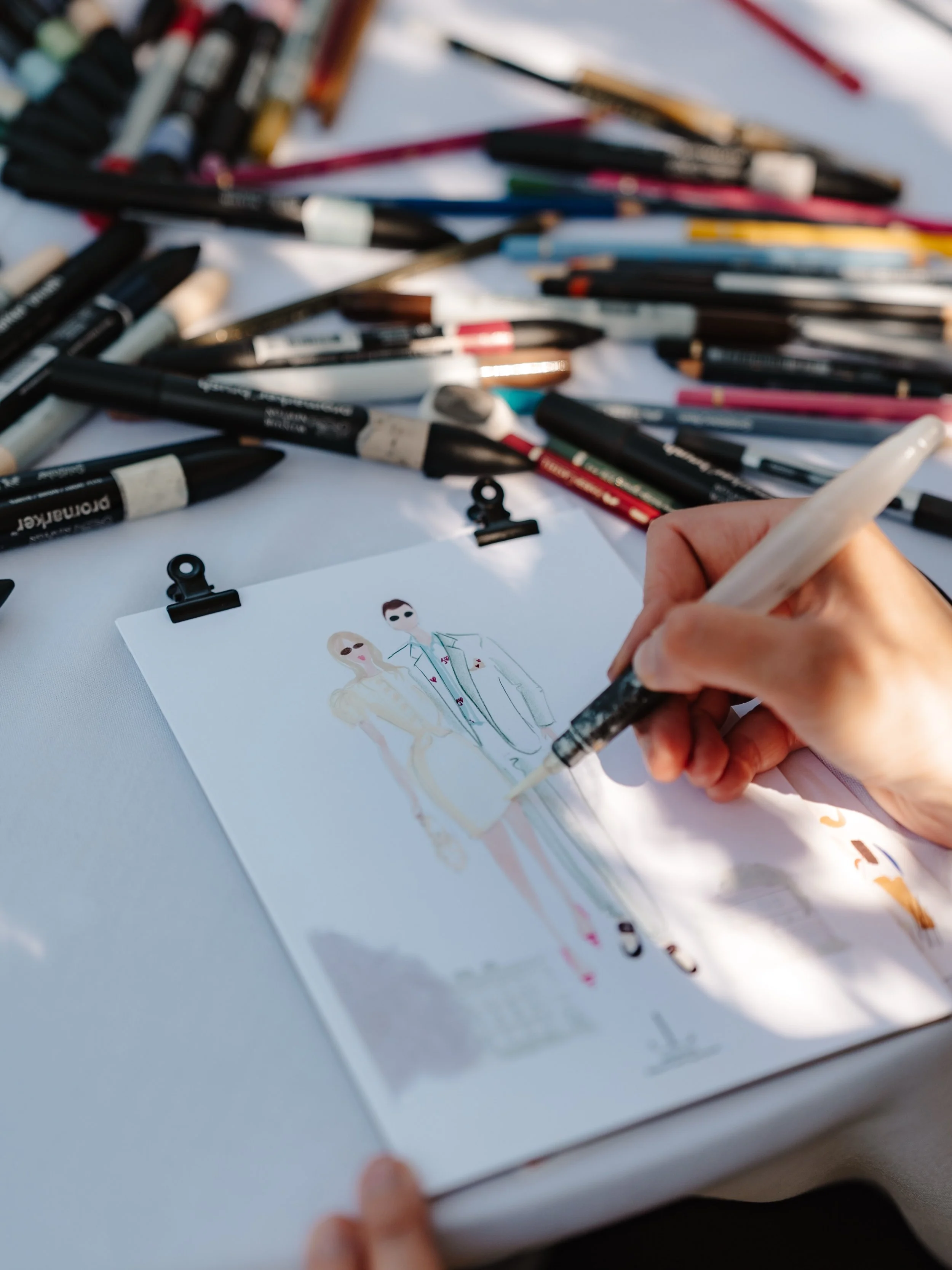 This was such a fun, chilled celebration to have been a part of! 
Lucy &amp; Jack had their wedding day on the Saturday, then booked me to illustrate at the &lsquo;Down the rabbit hole&rsquo; day 2 celebration bbq. The sun was shining, it was gorgeou