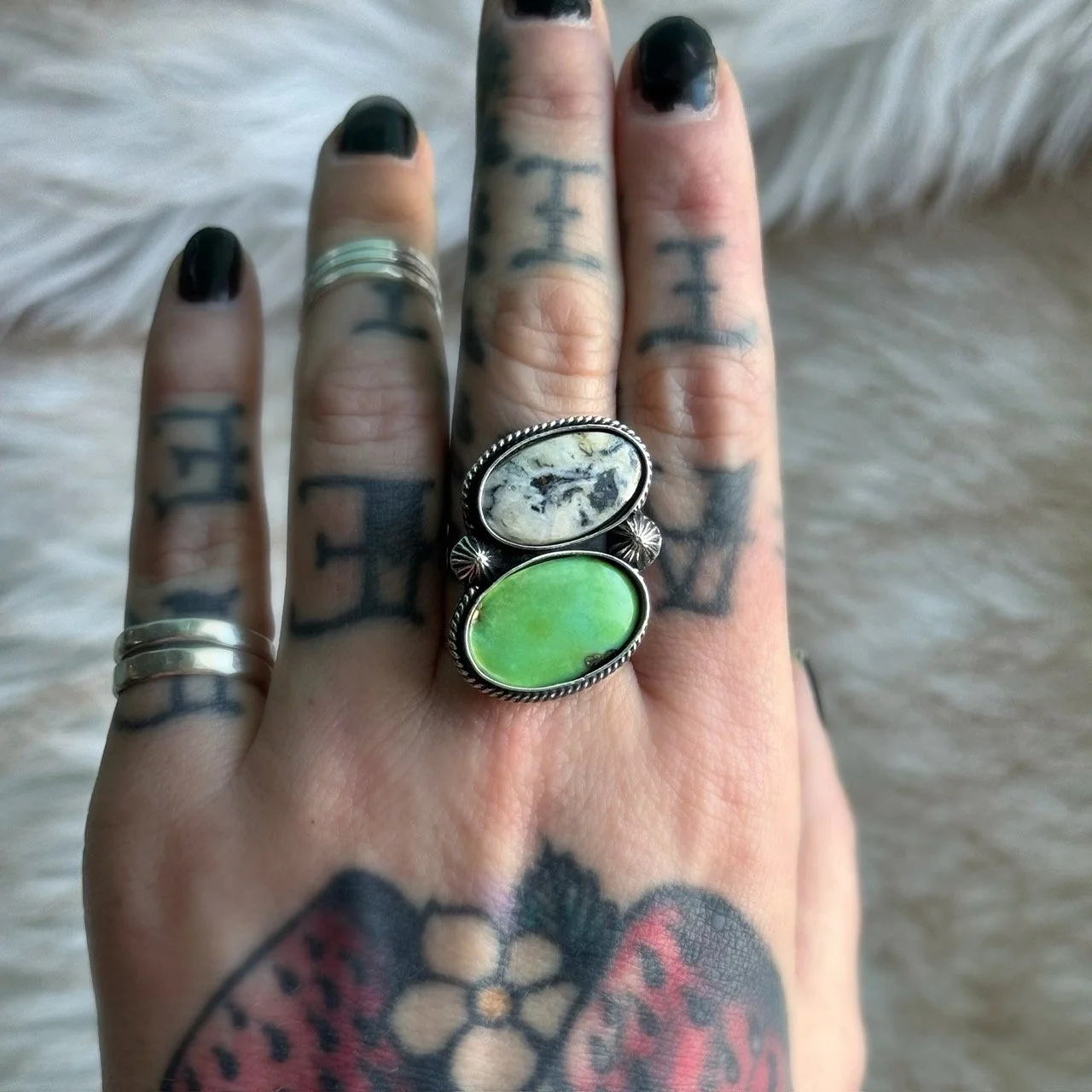 White Buffalo + Sonoran Gold Turquoise Ring