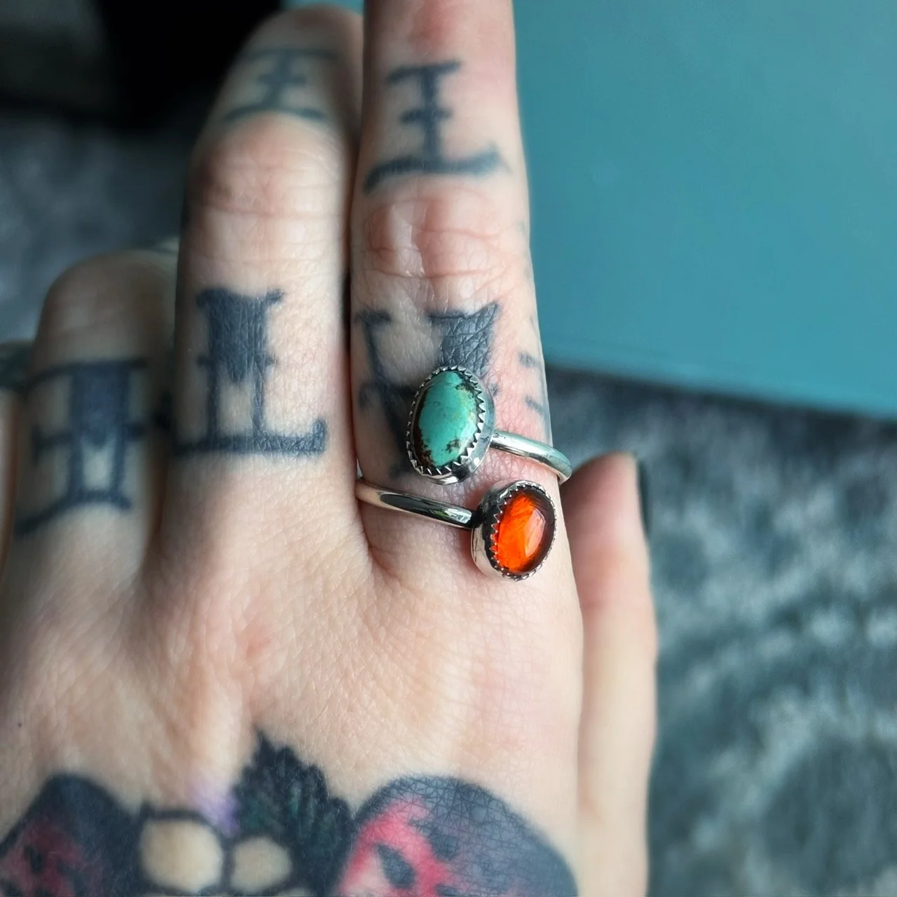 Turquoise + Baltic Amber Adjustable Wrap Ring