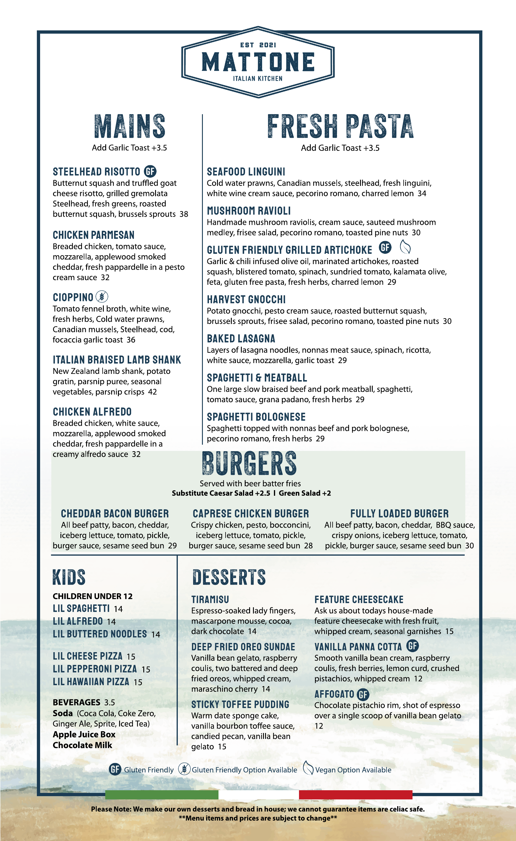 Mattone winter menu, page 2