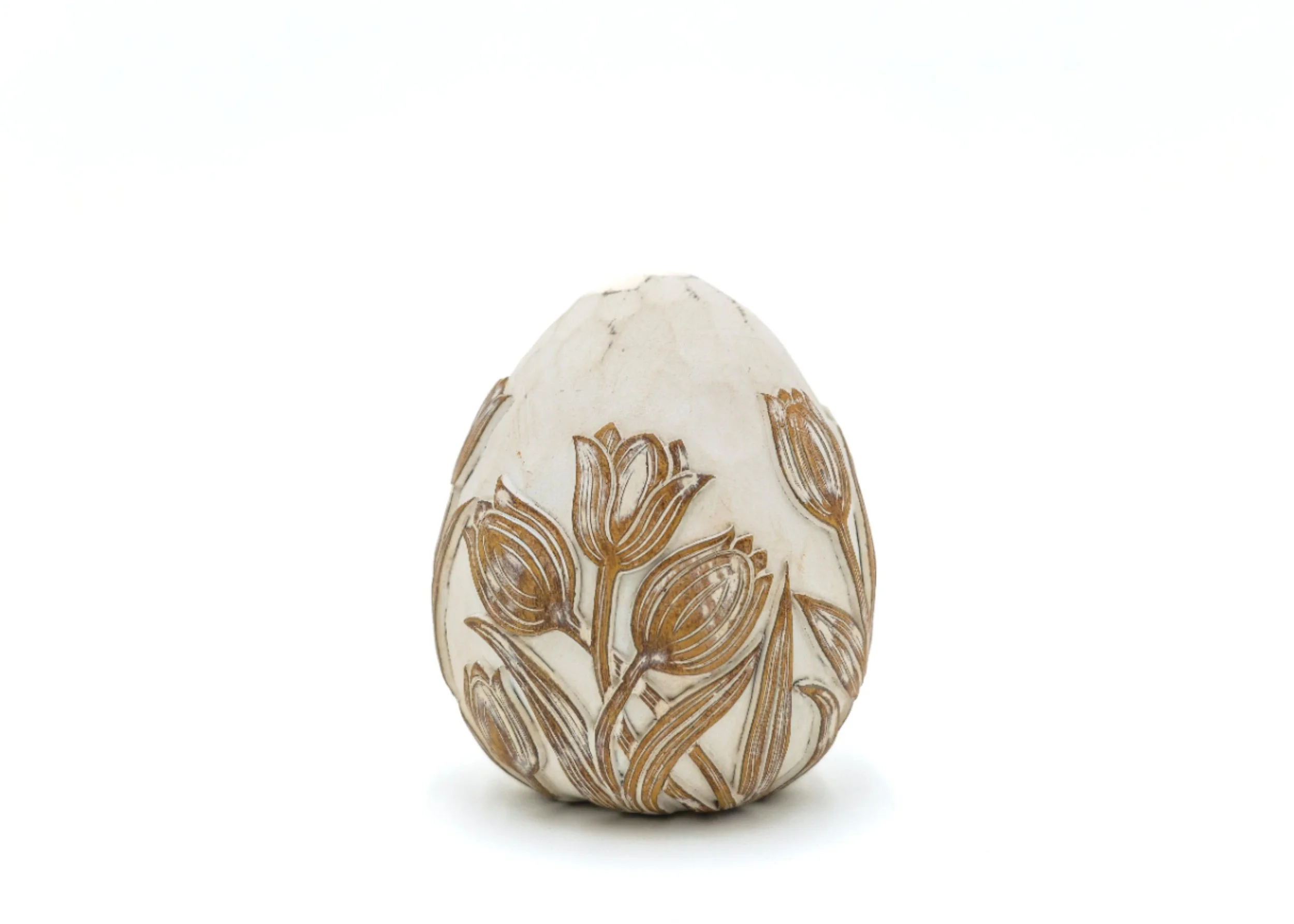 Whitewashed Egg with Carved Tulips