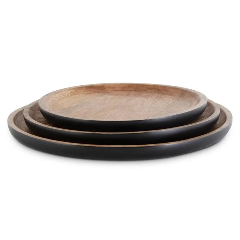 Round Black Mango Wood Tray With Natural Center