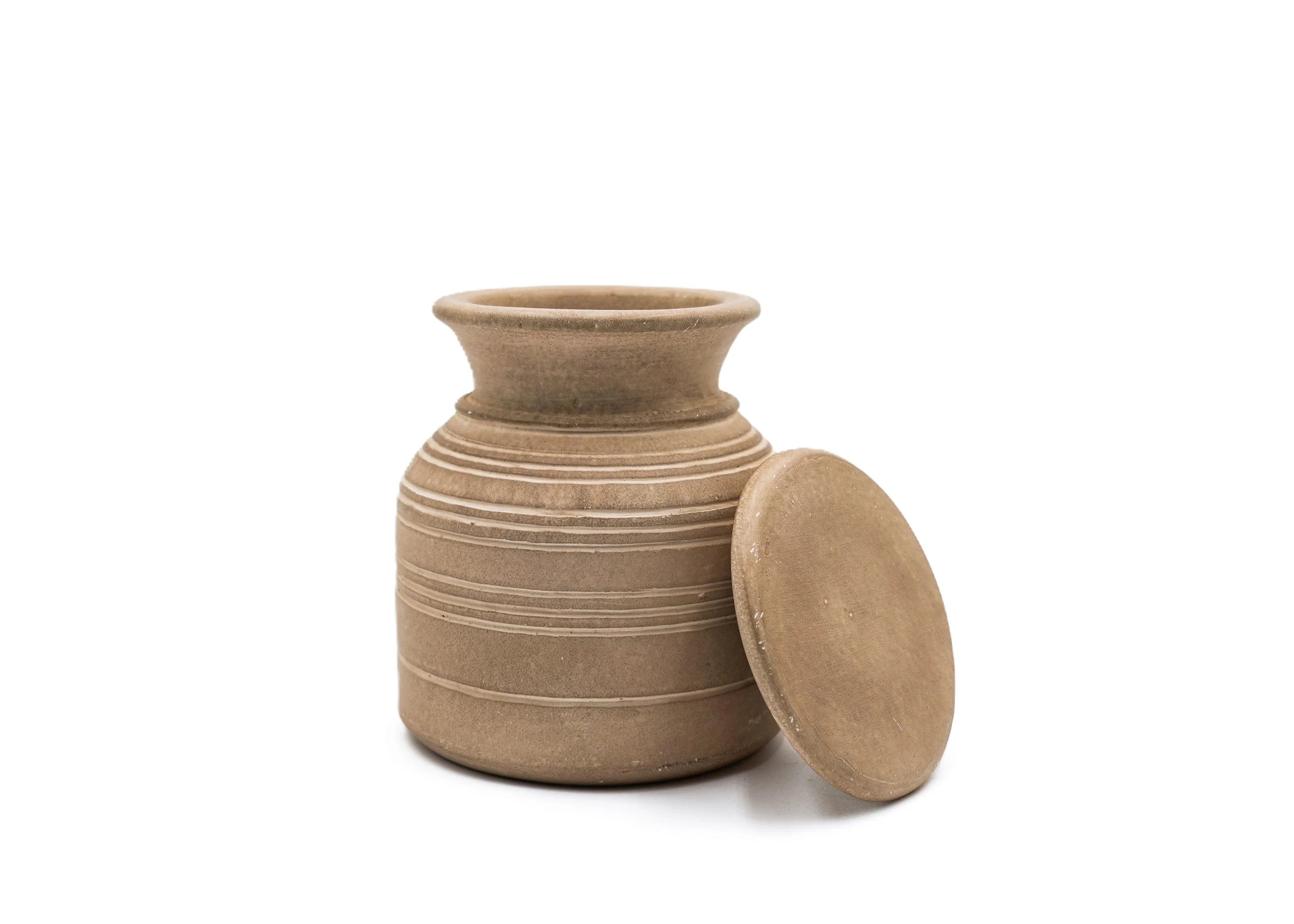 round-horizontal-stripe-tan-taupe-ceramic-canister-with-lid-tabletop-accessory-decor-storage-image2.JPG