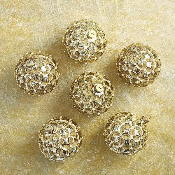 Gold & Silver Metallic Textured Glass Ornament with Pearl Accent