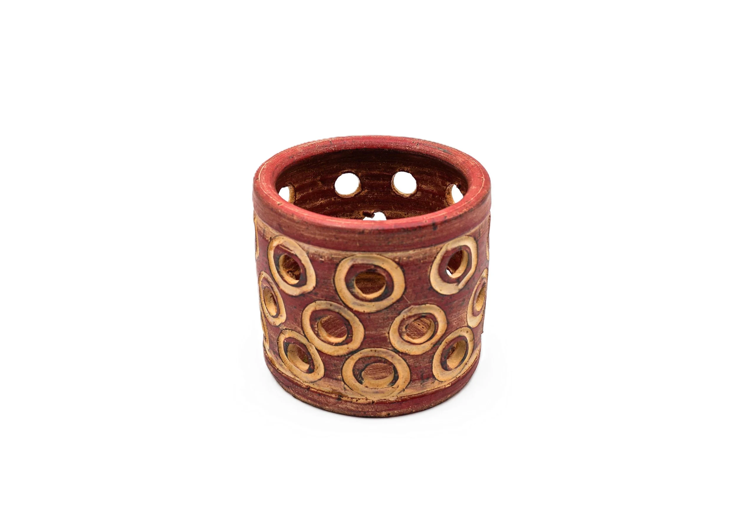 red-circular-cut-out-pottery-plant-pot-planter-tabletop-accessory-floral-image2.JPG