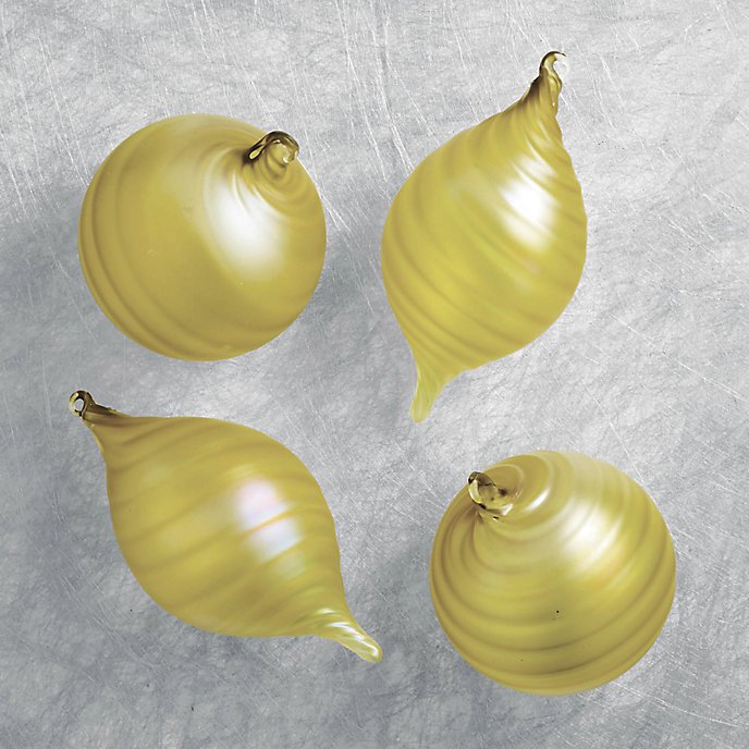 Bright Yellow-Gold Swirl Glass Ornament Set