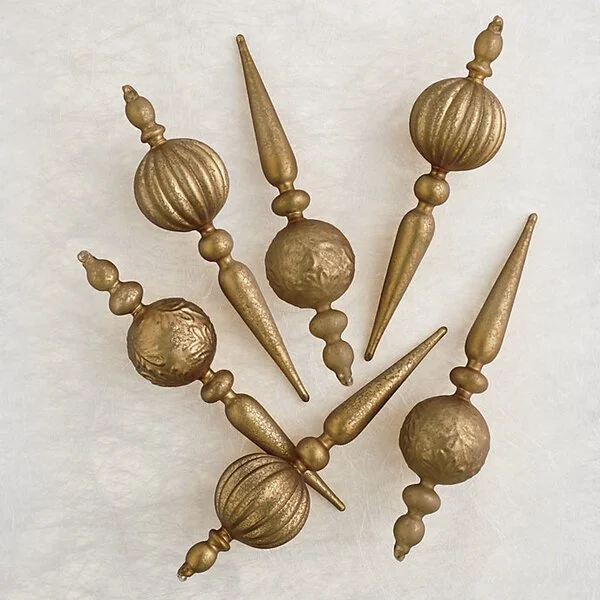 Bronze Brûlée Gold Embossed Glass Finial Ornament Set