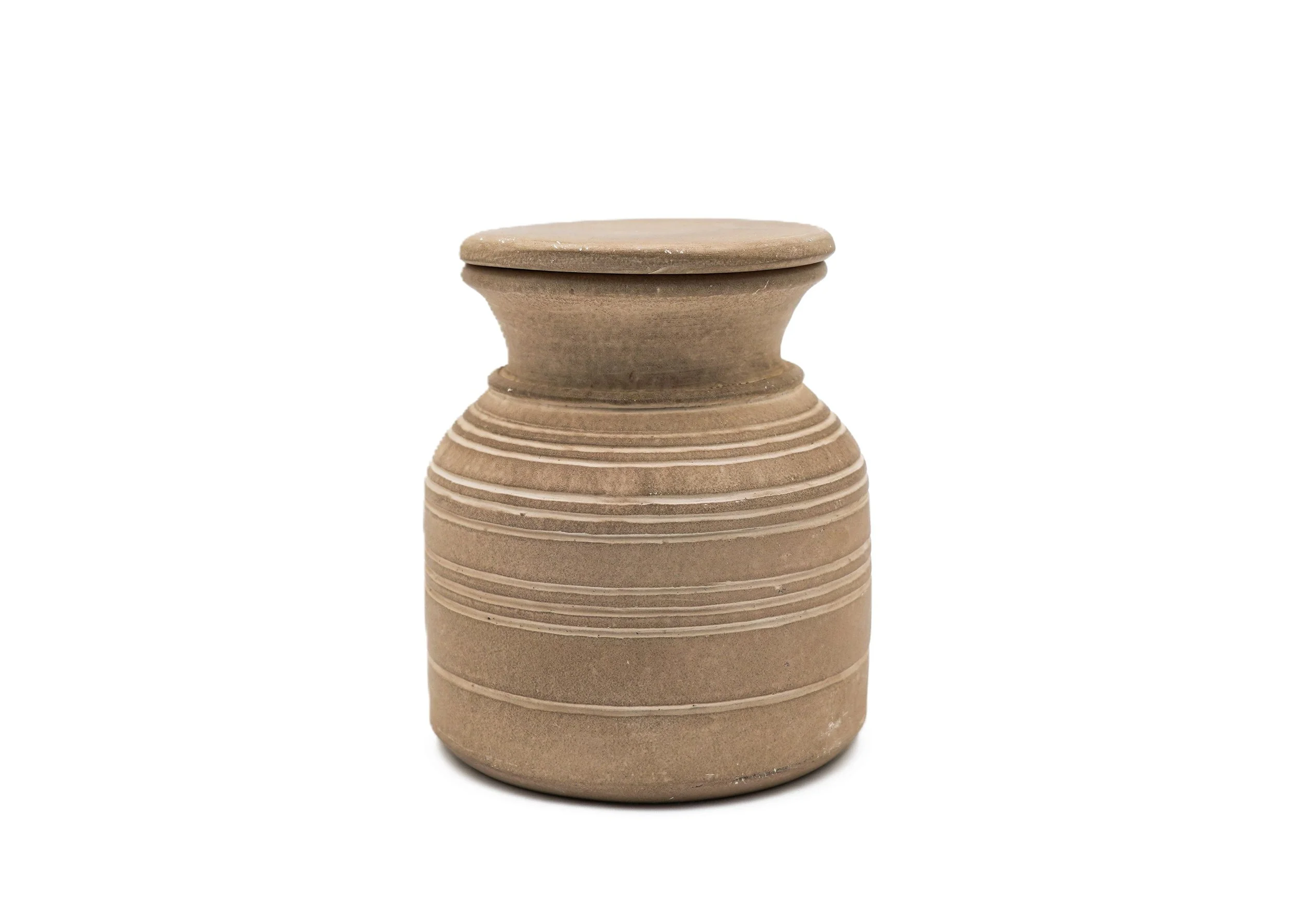 round-horizontal-stripe-tan-taupe-ceramic-canister-with-lid-tabletop-accessory-decor-storage-image1.JPG