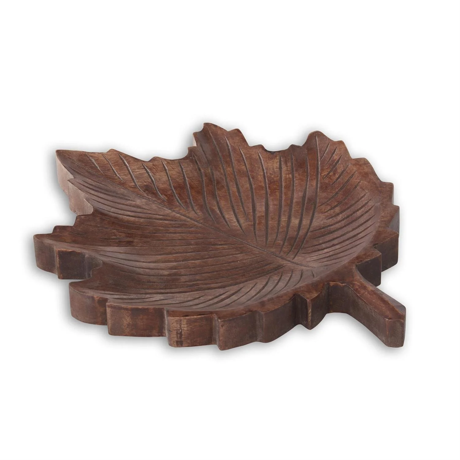 Mango Wood Carved Leaf Tray