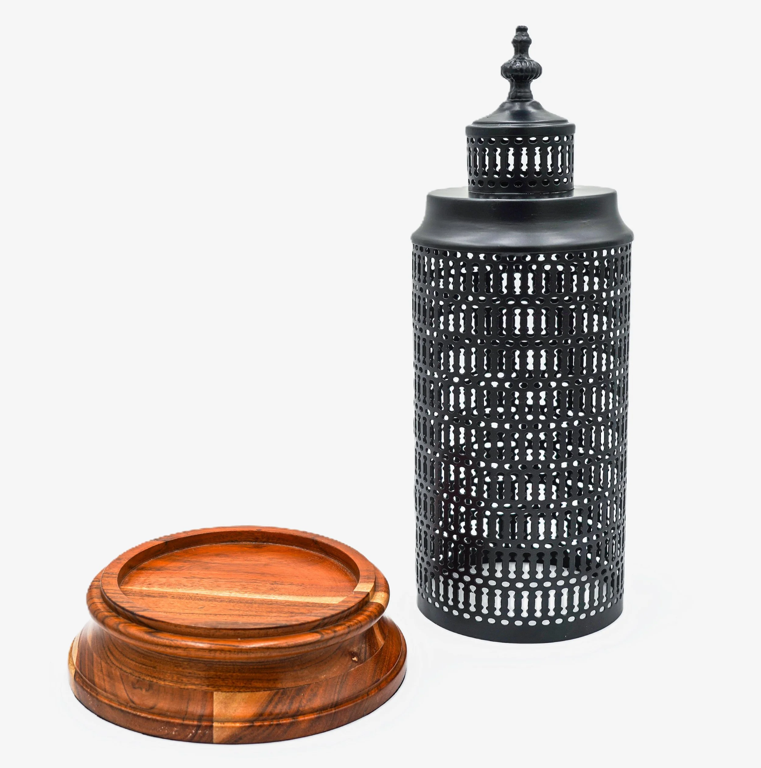 black-punched-metal-caged-candleholder-with-finial-on-dark-mango-wood-base-tabletop-accessory-decor-image2.JPG