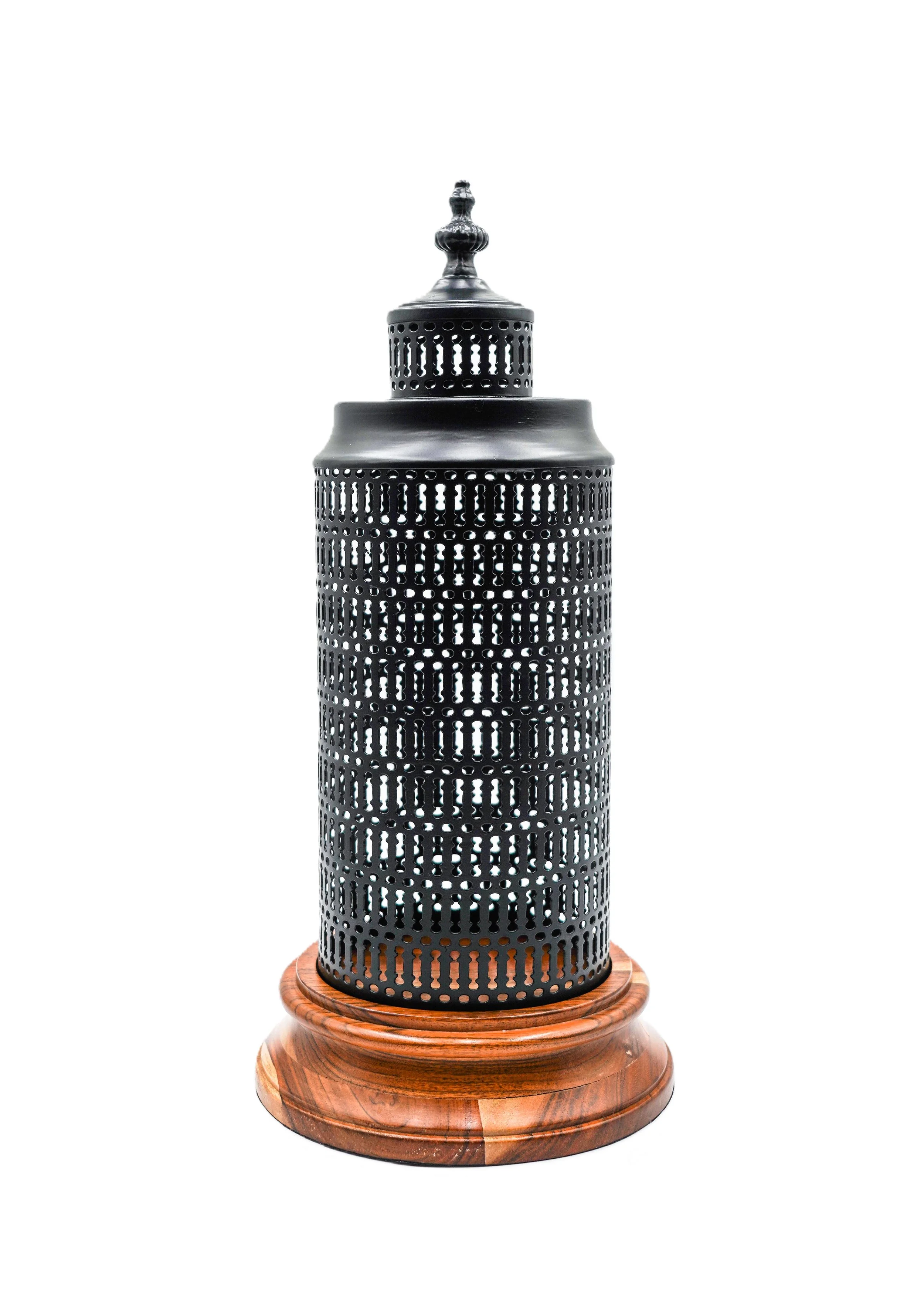 Black Punched Metal Caged Candleholder with Finial