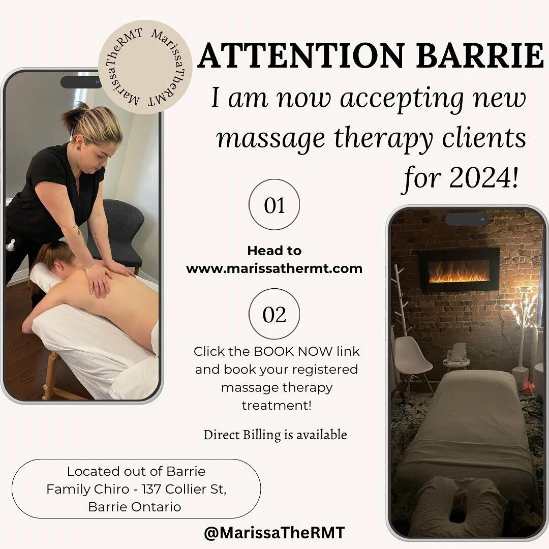 Exciting news, Barrie! 🌟

 I'm thrilled to announce that I'm now accepting new massage therapy clients for 2024!

I focus on deep tissue therapeautic treatments to get to the route of the problem all while trying to create a relaxing environment. I 