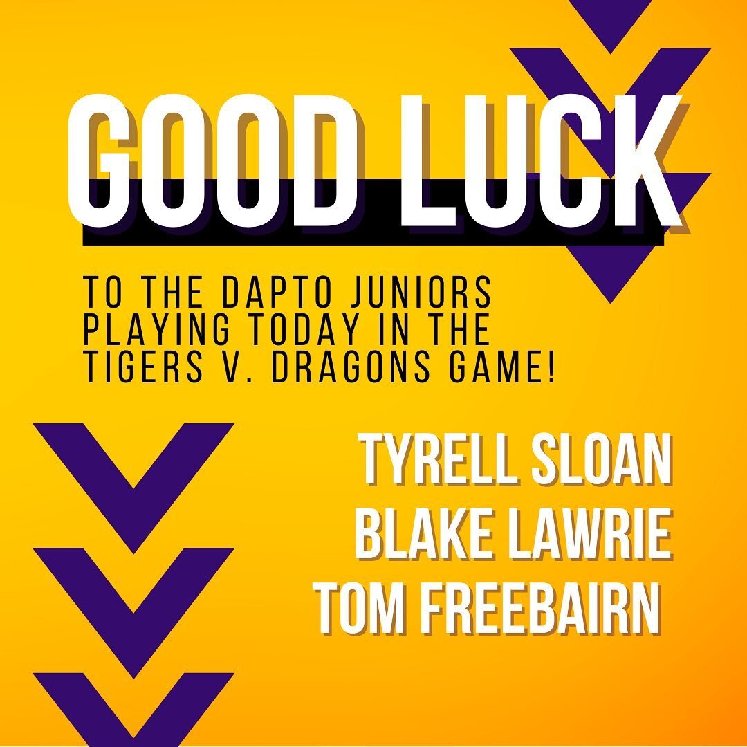 GOOD LUCK 🍀 to the Dapto Juniors playing today in the Tigers V. Dragons game!

🔹Tyrell Sloan
🔹Blake Lawrie
🔹Tom Freebairn 

LET&rsquo;S GO! 🐤🏉