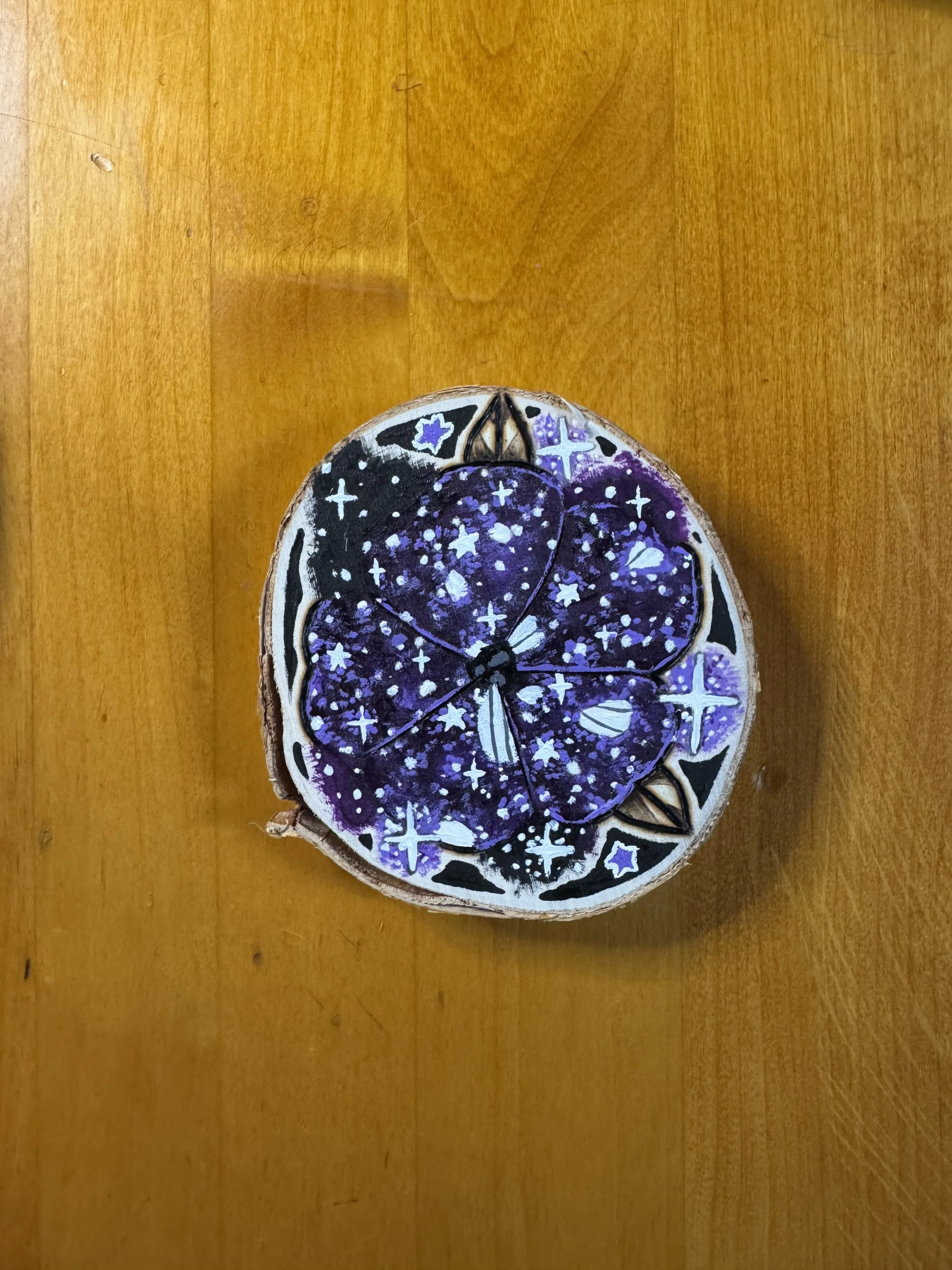 Purple night sky petunia glittery woodburn art.jpg