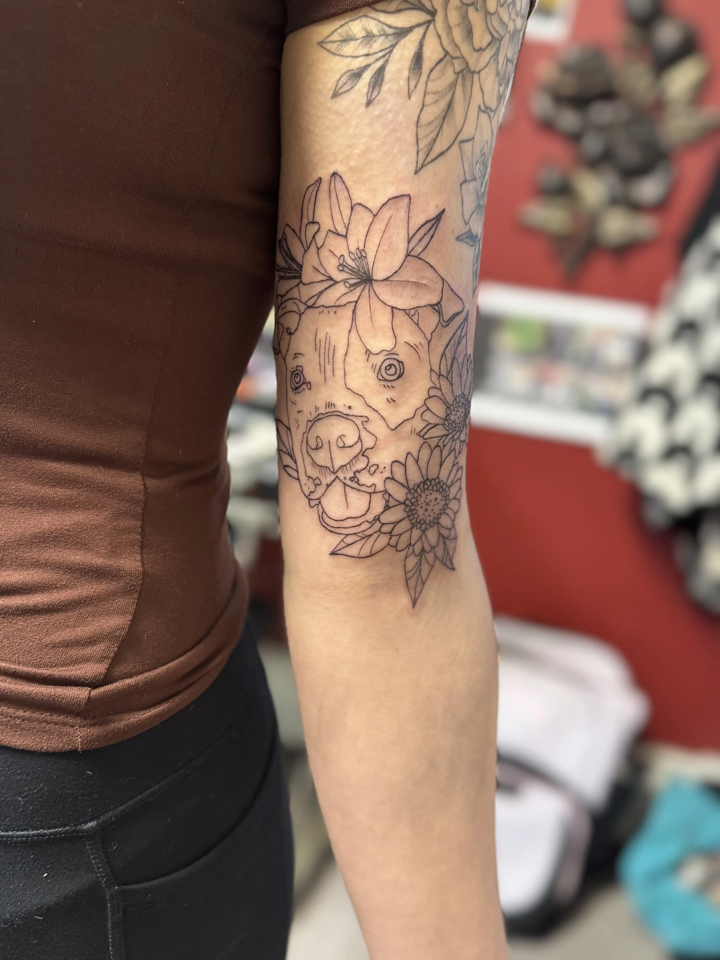 Dog, flowers, fine outlines.jpeg