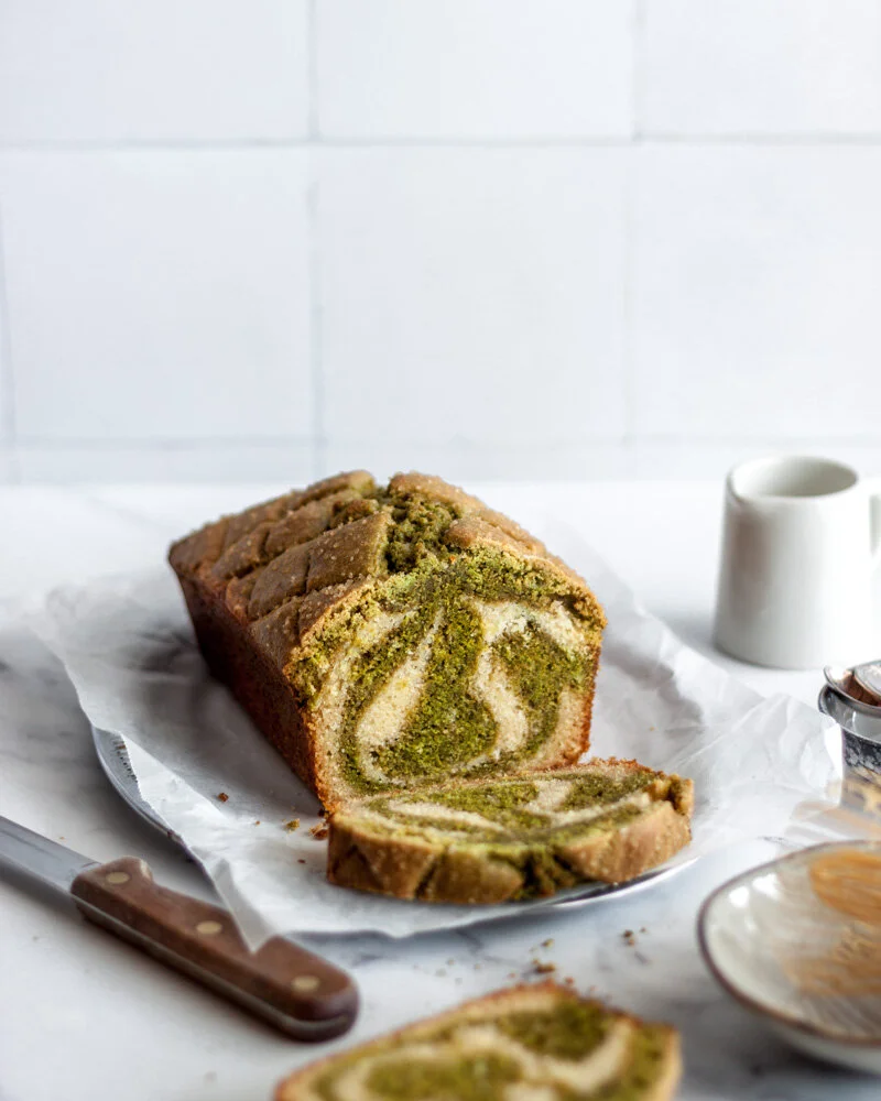 Matcha white chocolate melon pan loaf cake