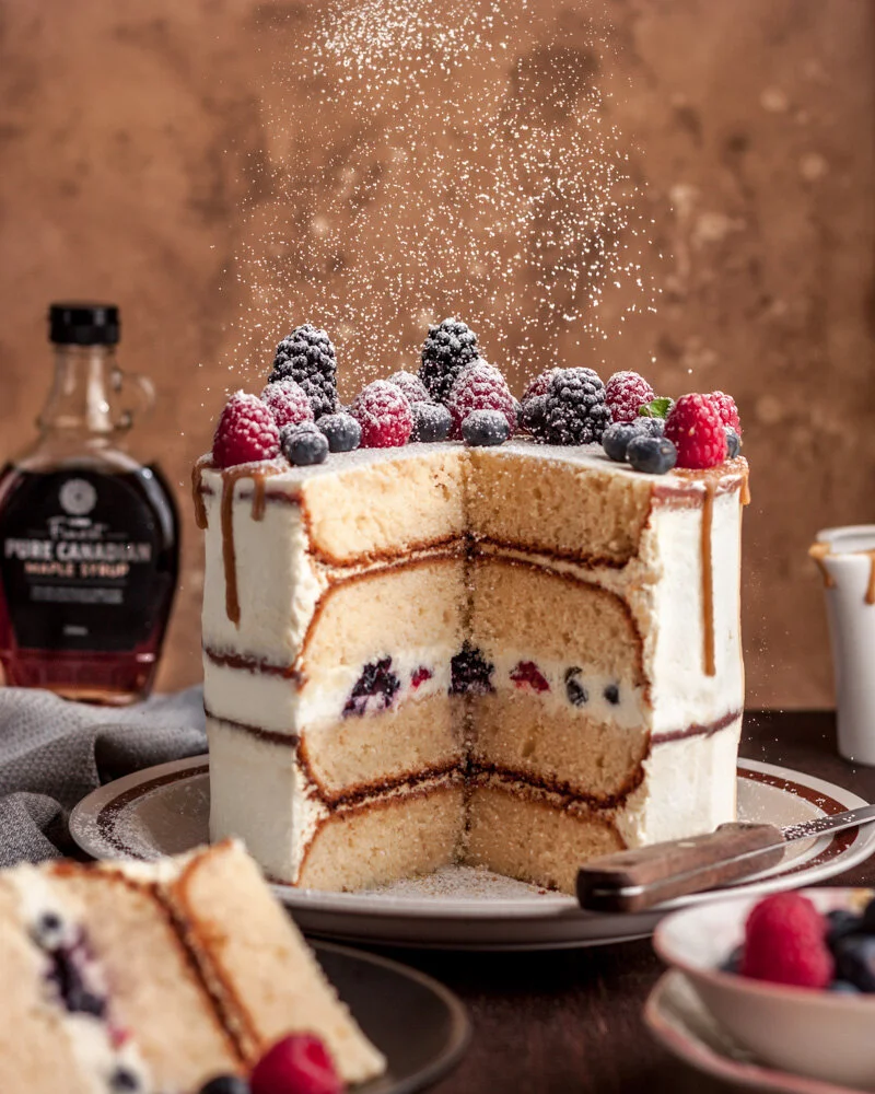 Berries and cream pancake cake