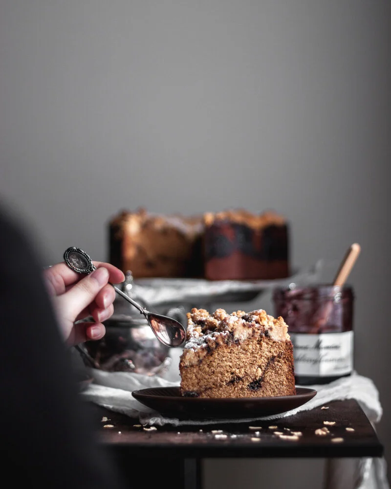 Vegan peanut butter and jam crumble cake