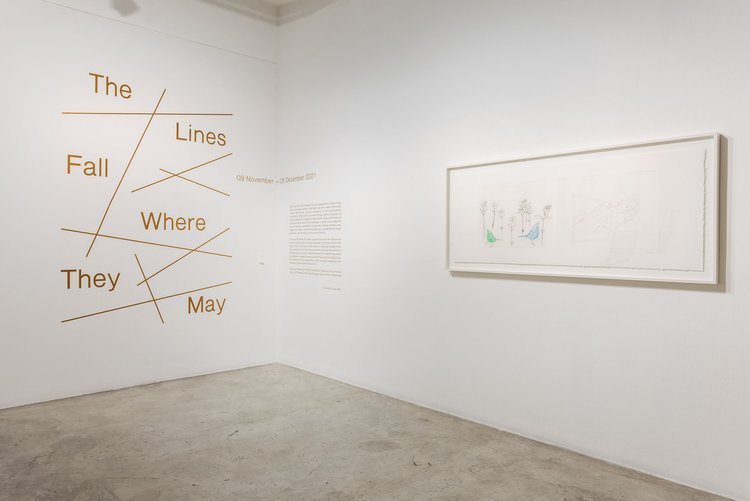  ‘The Lines Fall Where They May’, 2021, exhibition installation view. Image courtesy of STPI. 