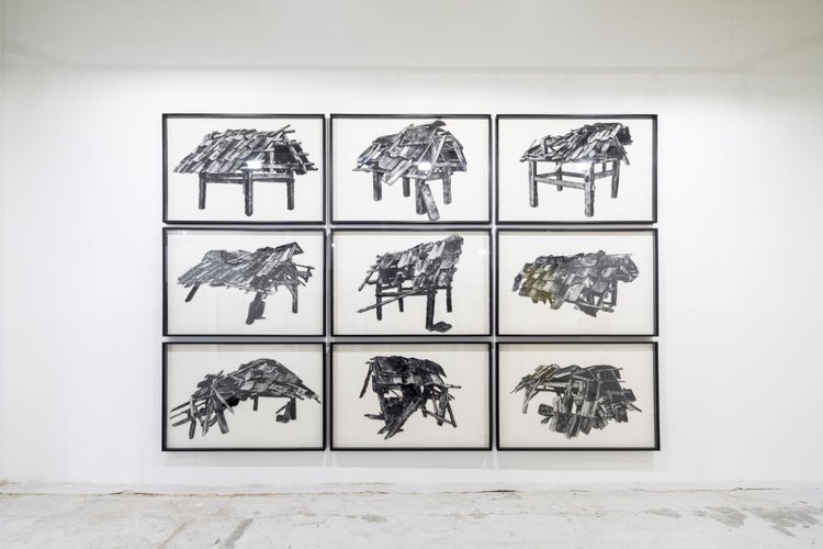  Nadiah Bamadhaj, ‘Pessimism is Optimistic’, 2017, charcoal on paper collage, 120 x 150cm (each), 360 x 450cm (installation size). Image courtesy of S.E.A. Focus. 