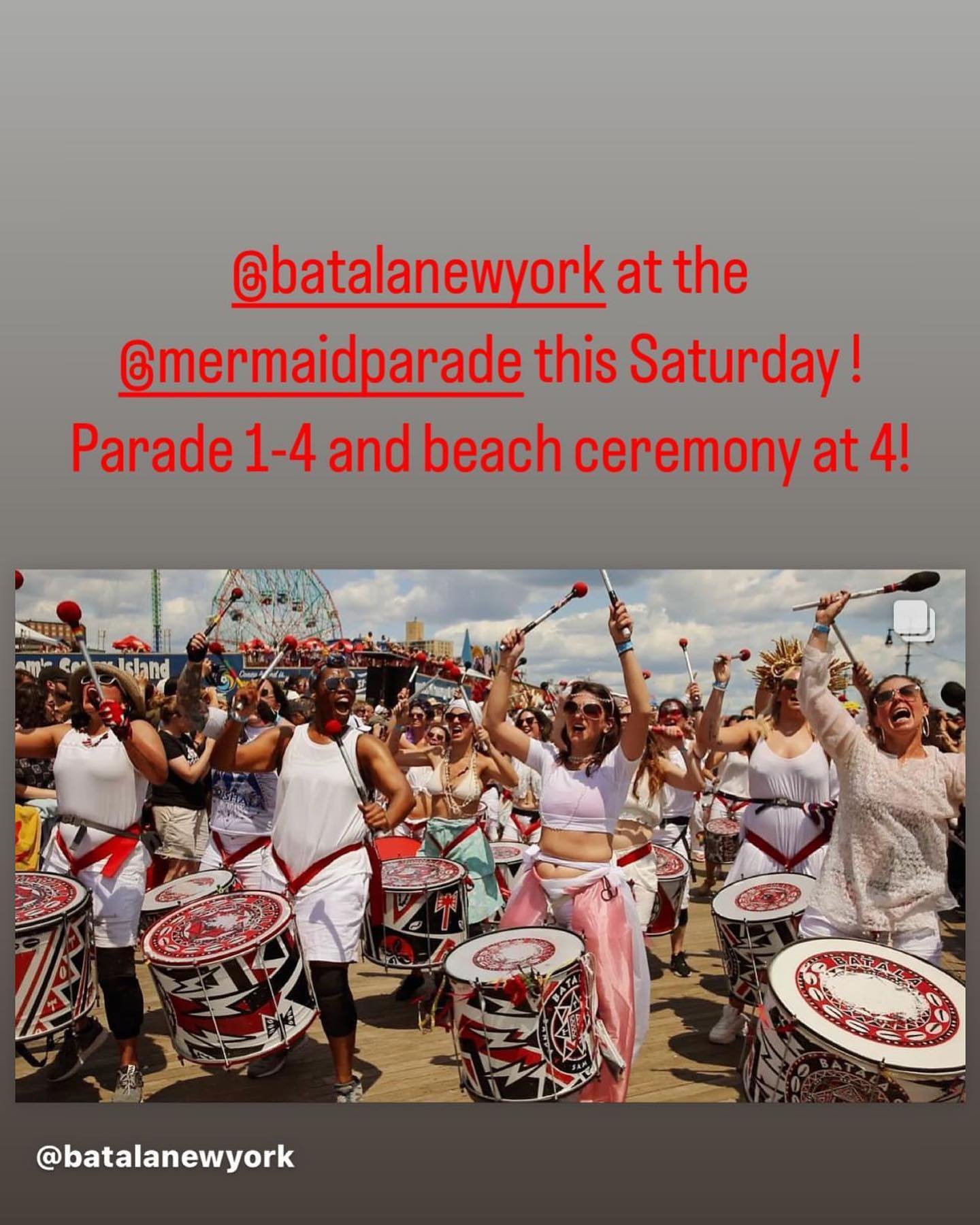 I&rsquo;ll be playing with @batalanewyork at the @mermaidparade Saturday June 22 2024 1-4pm and beach ceremony at 4pm! 

#sunscreen #water #dance #coneyisland #coneyislandusa #mermaid #newyorkcity #parade #girlband @coney.island.usa