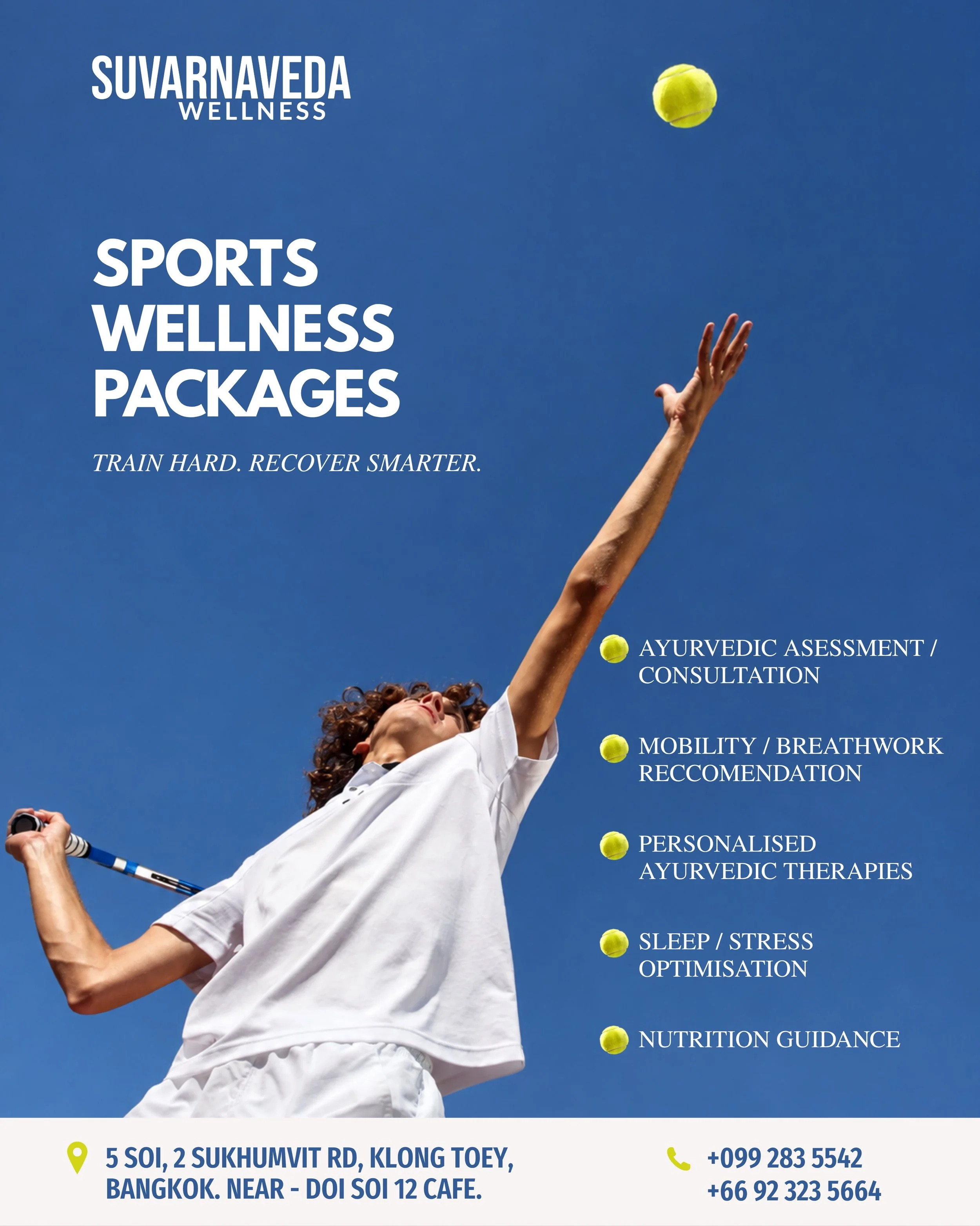 Performance, recovery and restoration all play a part in how an active body feels and functions.

At Suvarnaveda, our approach to Sports Wellness looks beyond the training itself, considering the areas that support performance, from mobility and nutr