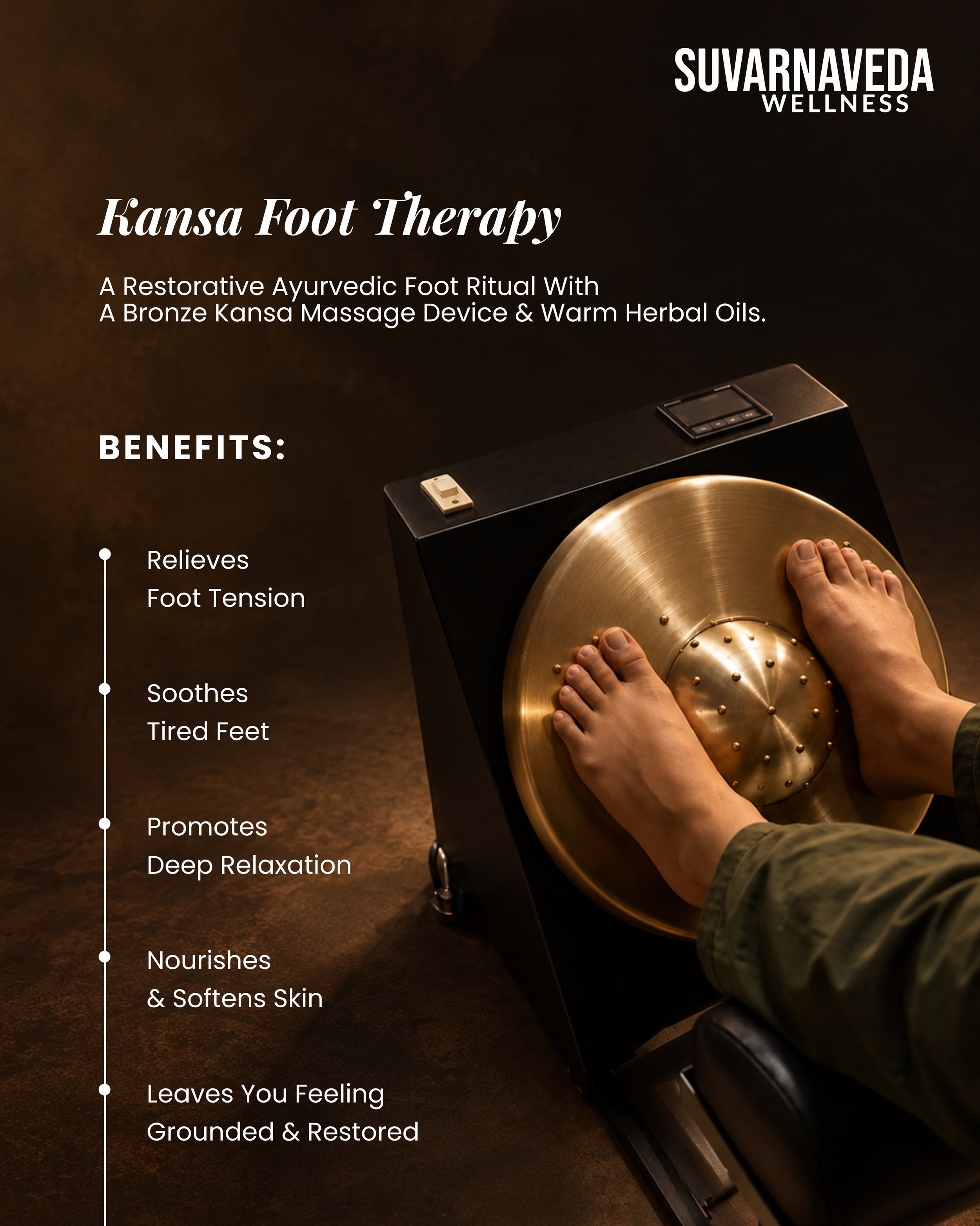 A little care for the part of you that carries you through everything.

The Kansa foot therapy is a beautifully grounding Ayurvedic ritual, a slower moment to step away from the pace of the day and reconnect with yourself.

Sometimes, feeling lighter