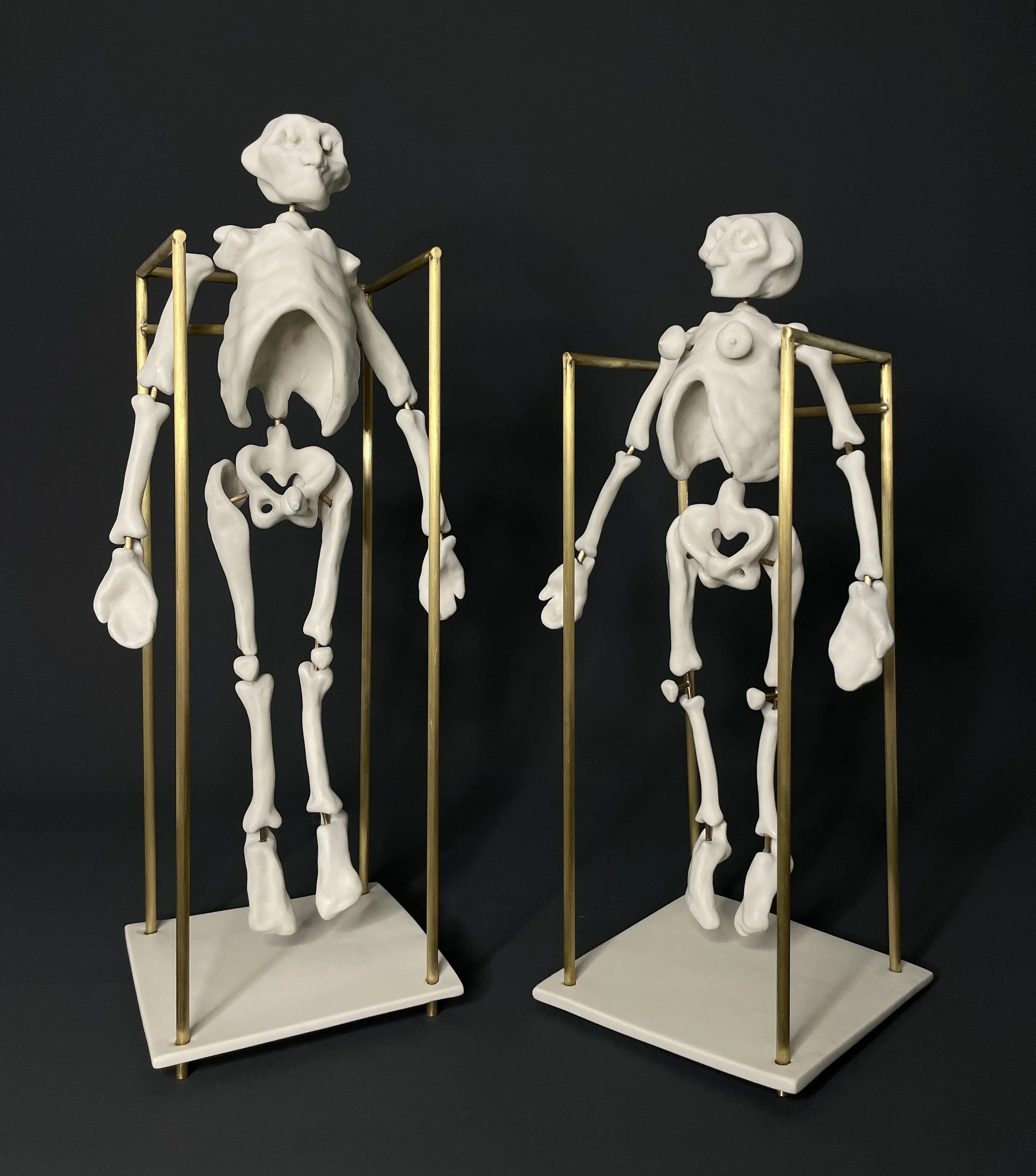 "basic human anatomy" 
porcelain, bronze, brass
man- 19cm x 16cm x 47cm, 
woman- 19cm x 16cm x 42cm.