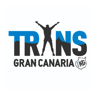 Logo for Trans Gran Canaria with a silhouette of a person raising arms in the middle.