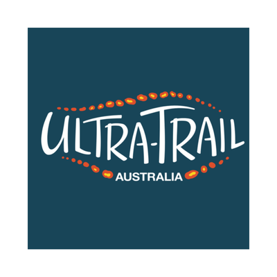Ultra-Trail Australia logo with orange trail markers and a dark teal background.