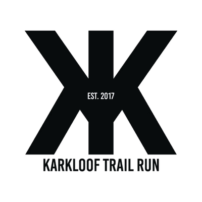 Black background with large, dark gray X and white text in the center that reads "EST. 2017" and smaller text below that says "KARKLOOF TRAIL RUN."