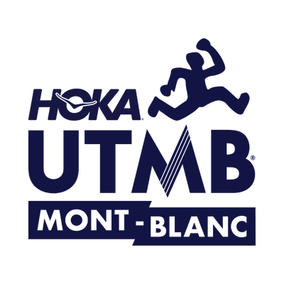 Hoka UTMB Mont Blanc logo with a mountain climber icon and text