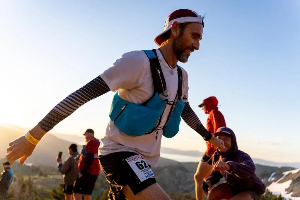 Stu Mac, the race director of Ultra Trail Cape Town (UTCT) is a Flat Rock Endurance athlete, coached by Erin van Eyssen, photographed at the start of the Western States Endurance Run where he finished in under 20 hours. 