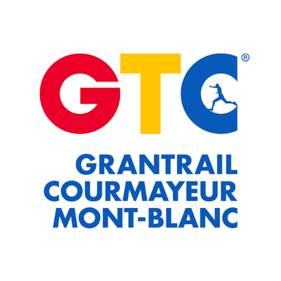 GTC Grantrail Courmayeur Mont-Blanc logo with red 'G', yellow 'T', and blue 'C', and a silhouette of a person running inside the letter 'C'.