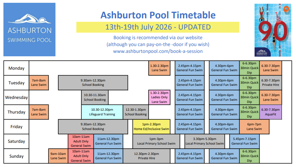 Weekly Timetable (with a new session) - 13th July