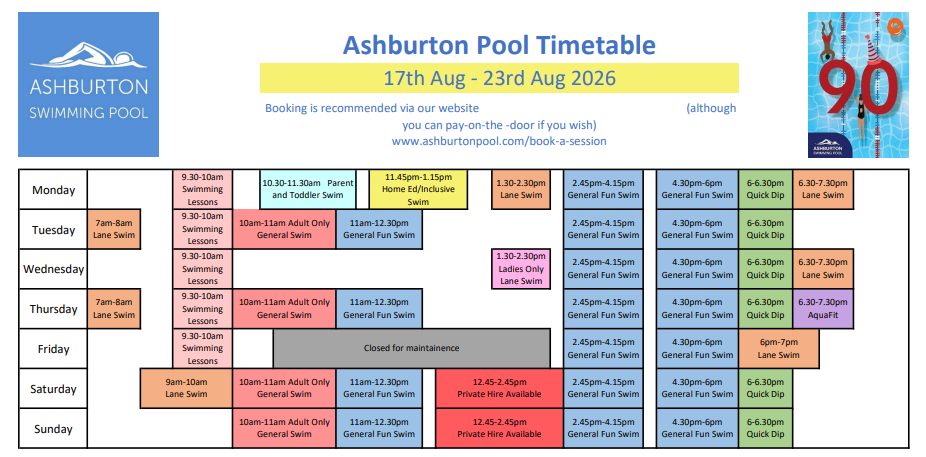 Weekly Timetable - 17th Aug