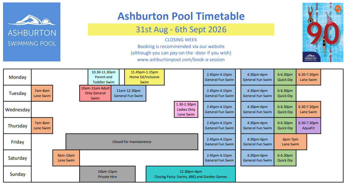 Weekly Timetable - 31st Aug 