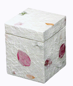 A white tissue box with pink and orange polka dots.