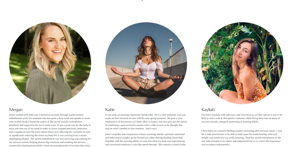 link to client testimonial reviews for Johns transformative sessions