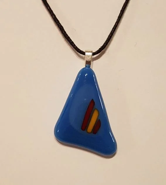 Geometric blue fused glass pebble pendant