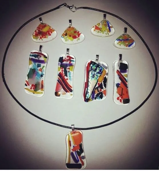Rainbow confetti selection of fused glass pebble pendants