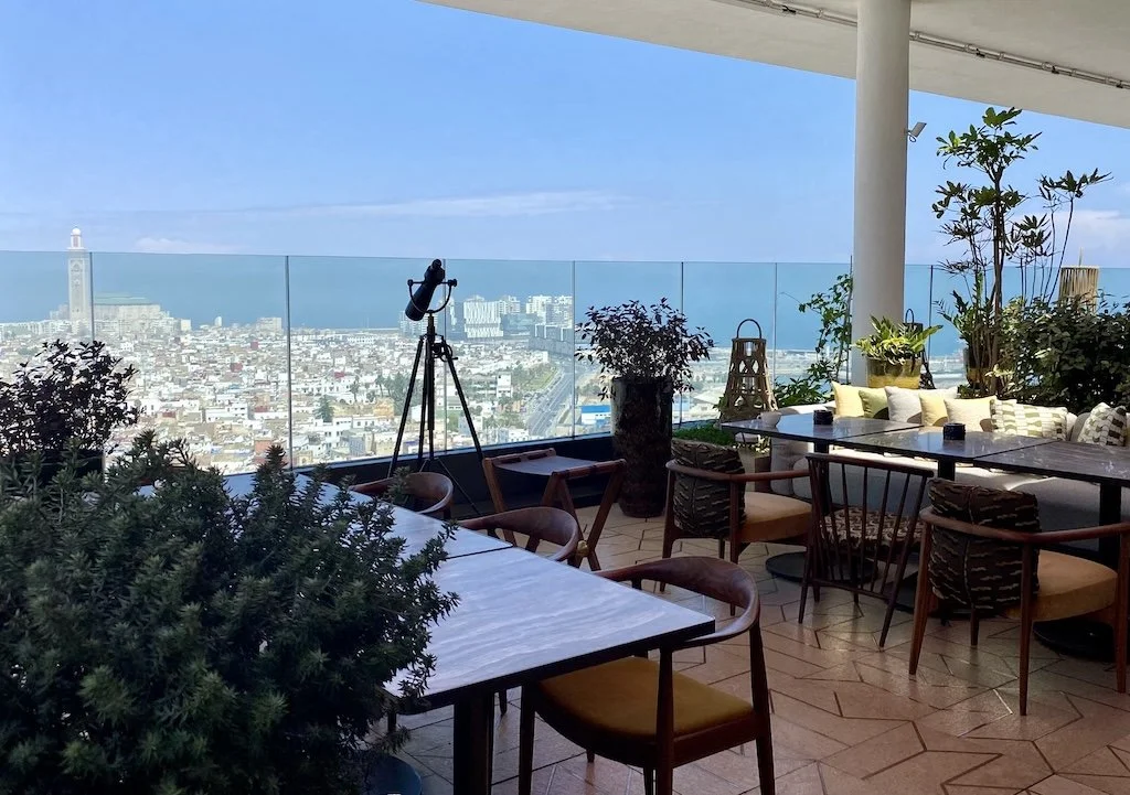 City and ocean views from the rooftop at Royal Mansour Casablanca
