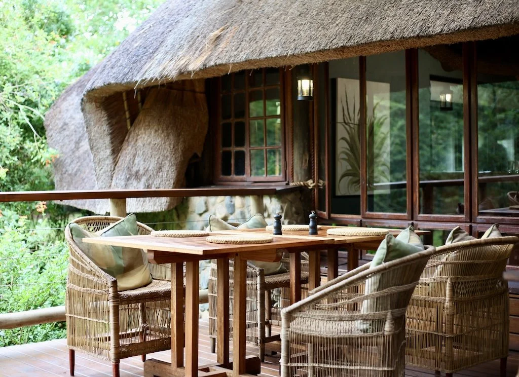 dining area at thatched main area rhino river lodge