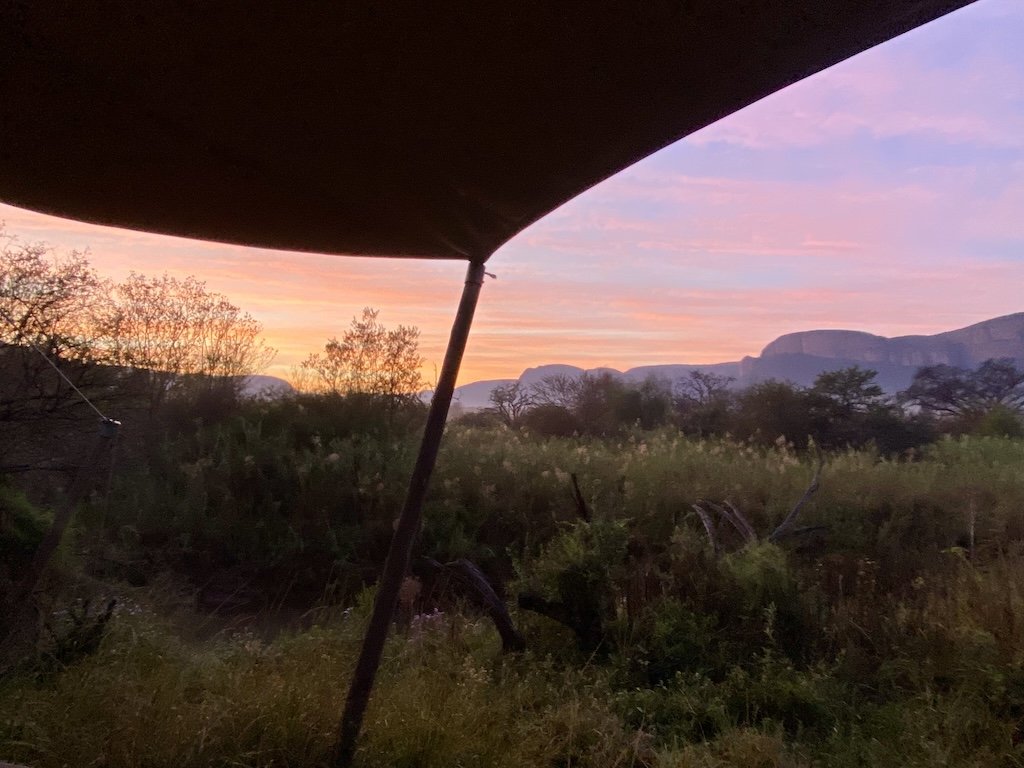 sunrise from tent at marataba safari lodge