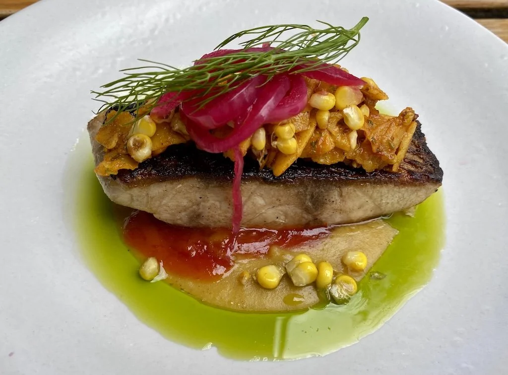 pan fried seabass served colourfully marataba