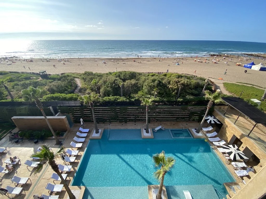 View of Four Seasons Casablanca pool and Ain Diab beach